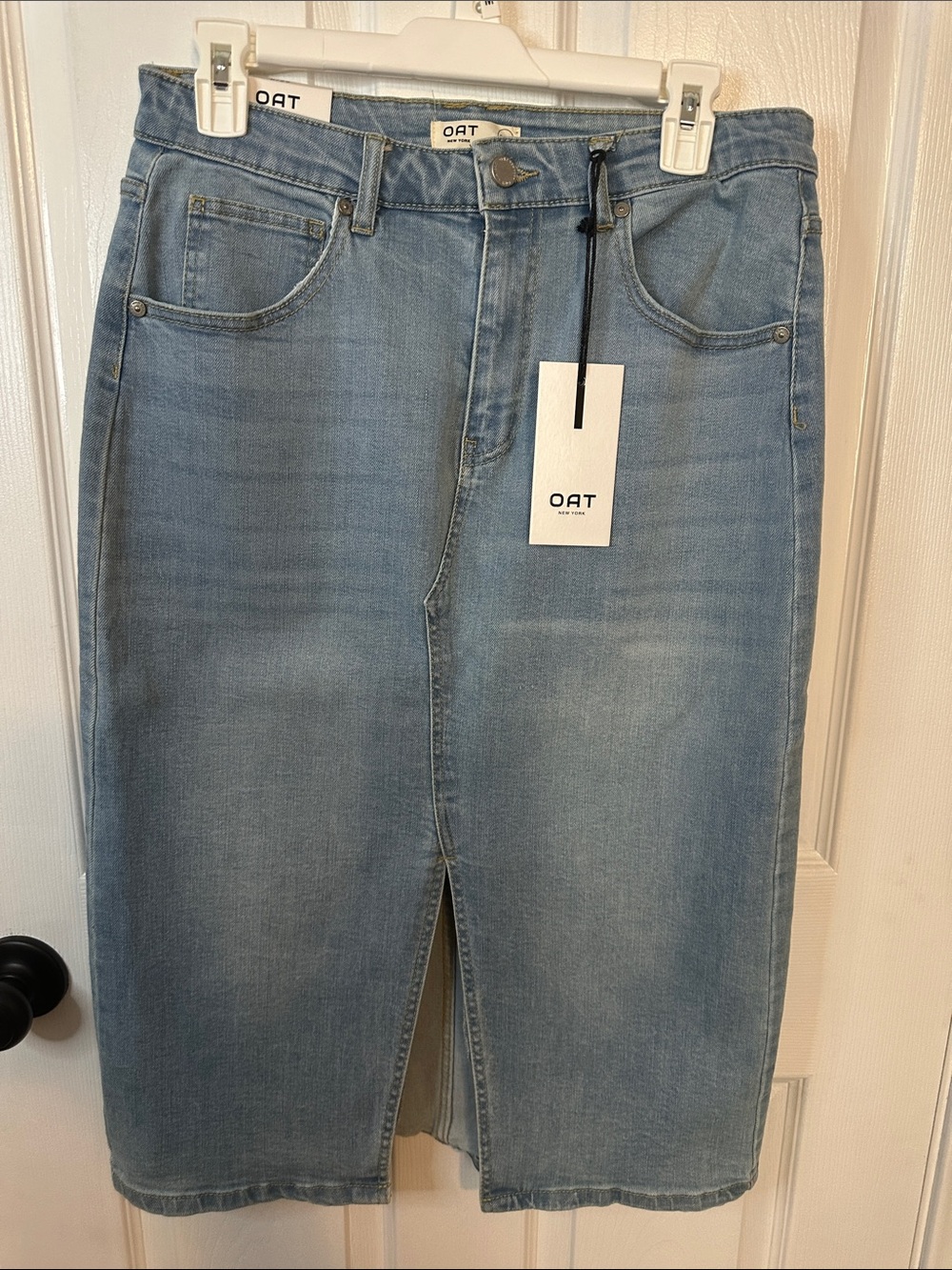 OAK Light Blue Denim Pencil Skirt with Front Slit